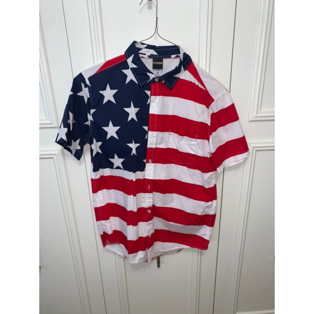 Fifth Sun Men's Medium American Flag Graphic‎ Print Button-Up Shirt